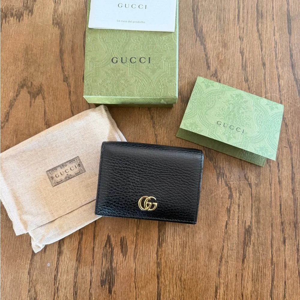 Gucci GG Marmont card case wallet black leather with gold hardware - Picture 2 of 16